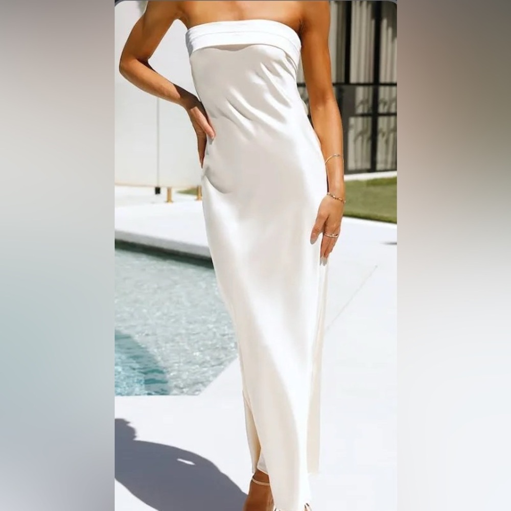 Hello Molly Coolness Calling Strapless Ivory Maxi Dress